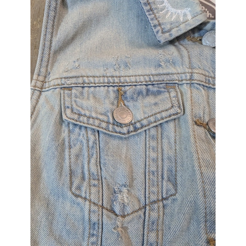 Old Navy Denim Vest Dolly Embroidered Light Wash with Pockets Womens Large - Picture 3 of 10